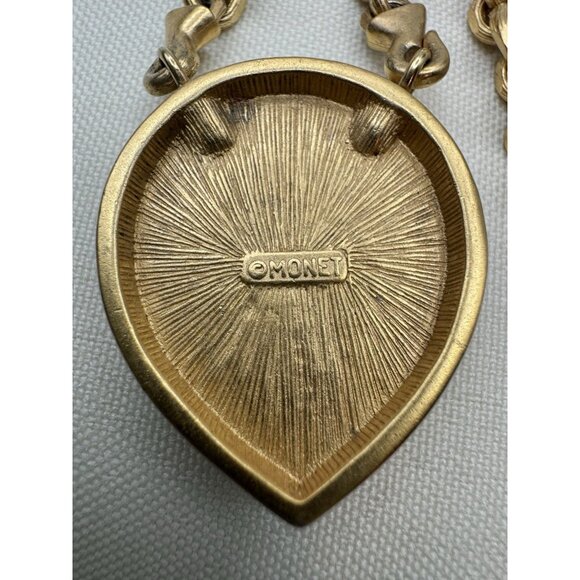 Vintage Monet Art Deco Choker Necklace Gold Red Rhinestone Teadrop 20” Runway - Picture 5 of 10